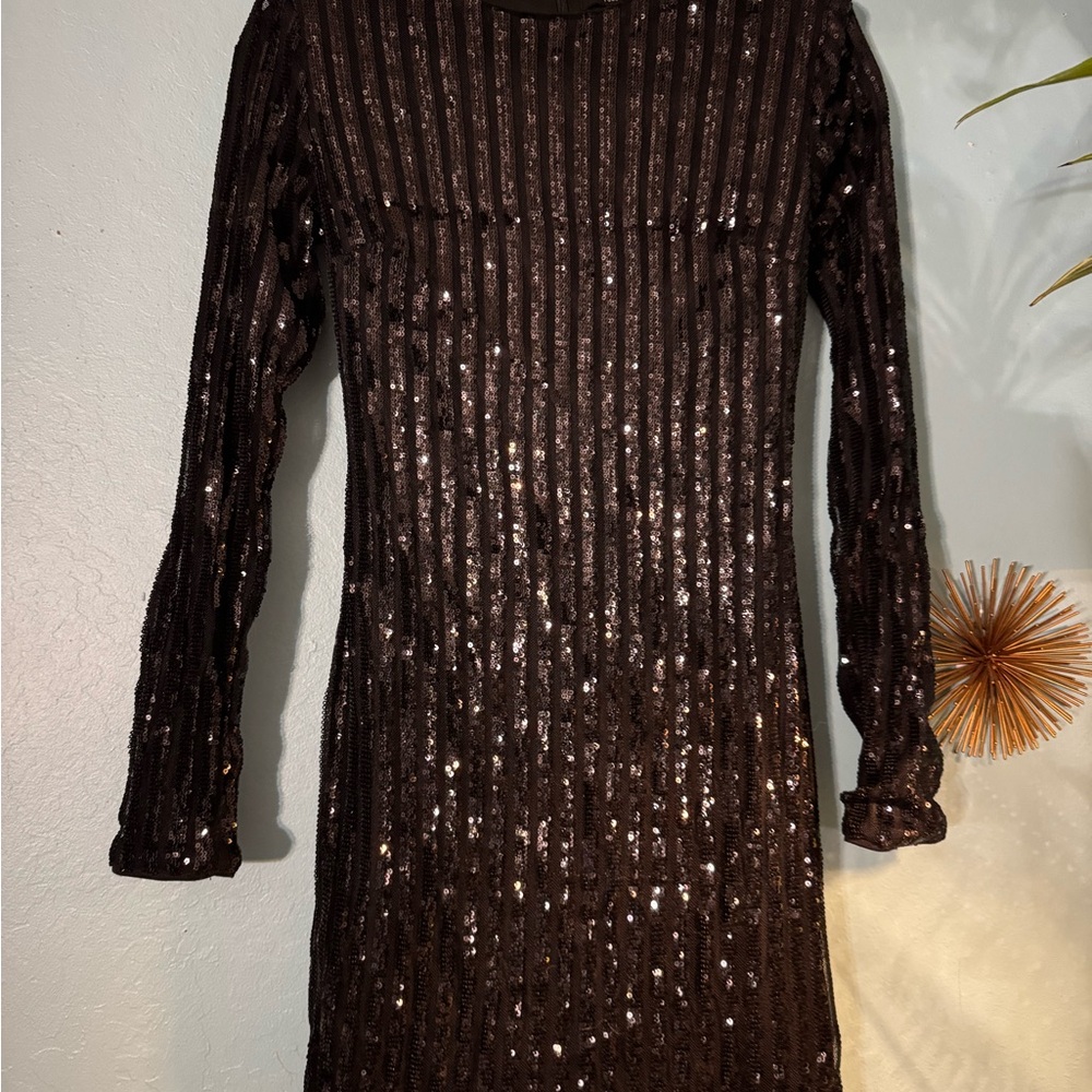 Black Sequin Long Sleeve Dress